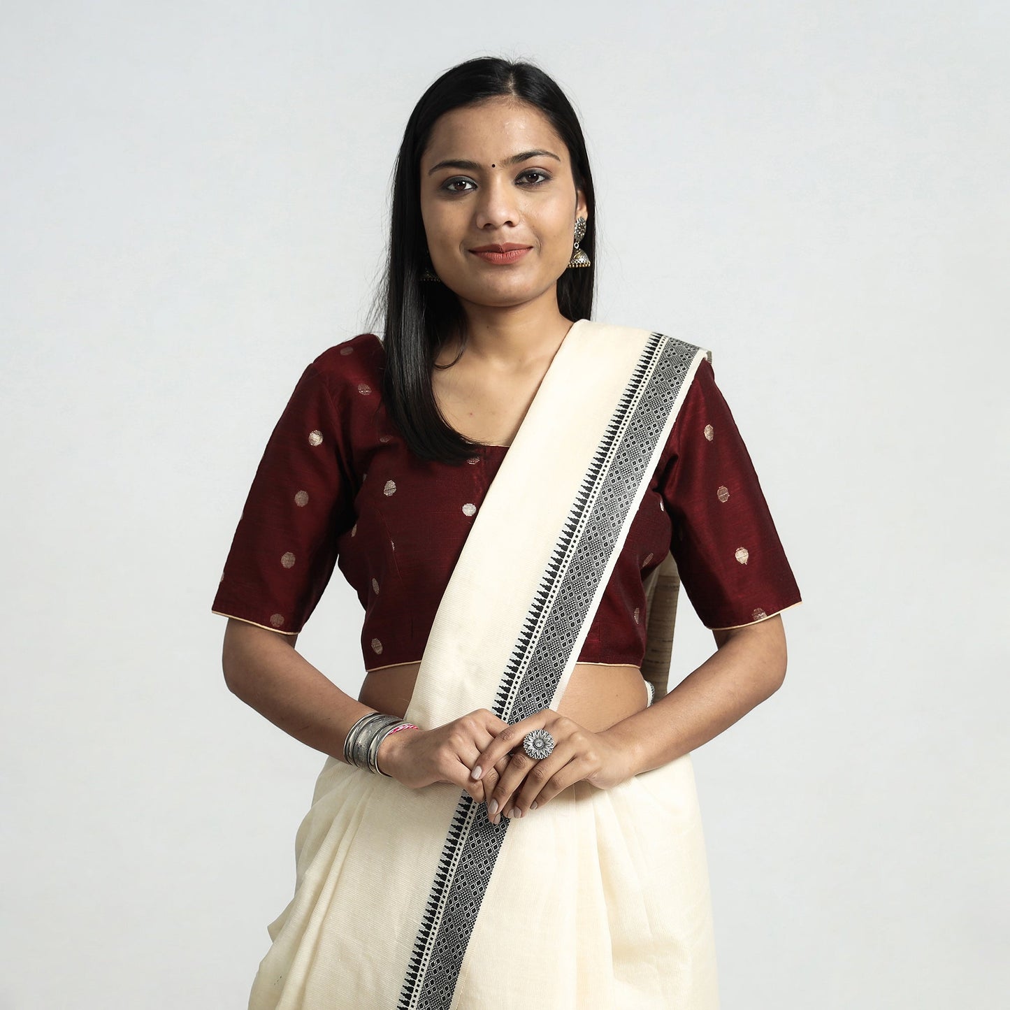 Buy Polka Dot Zari Buti Viscose Silk Stitched Blouse Online at iTokri.com