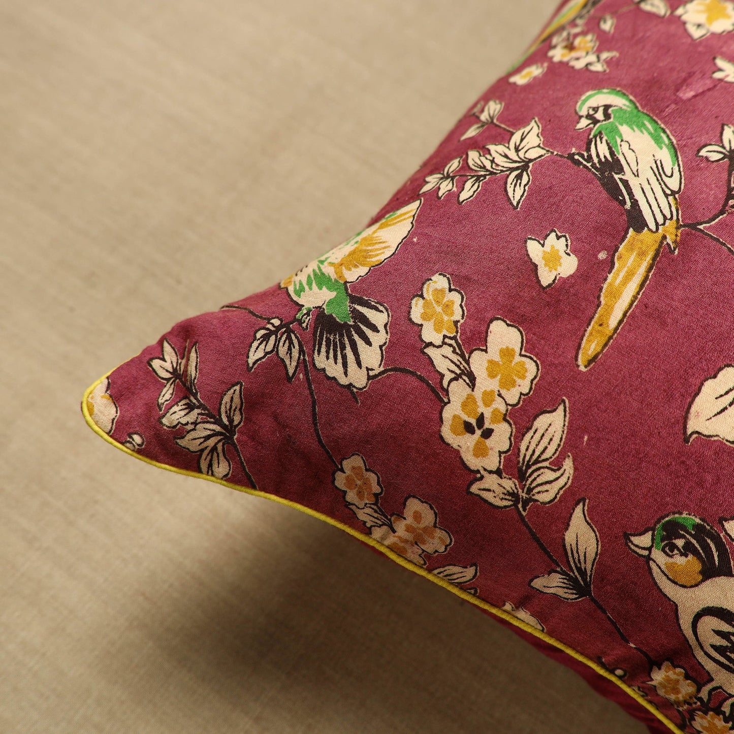 Maroon Cotton Printed Kalamkari Cushion Cover