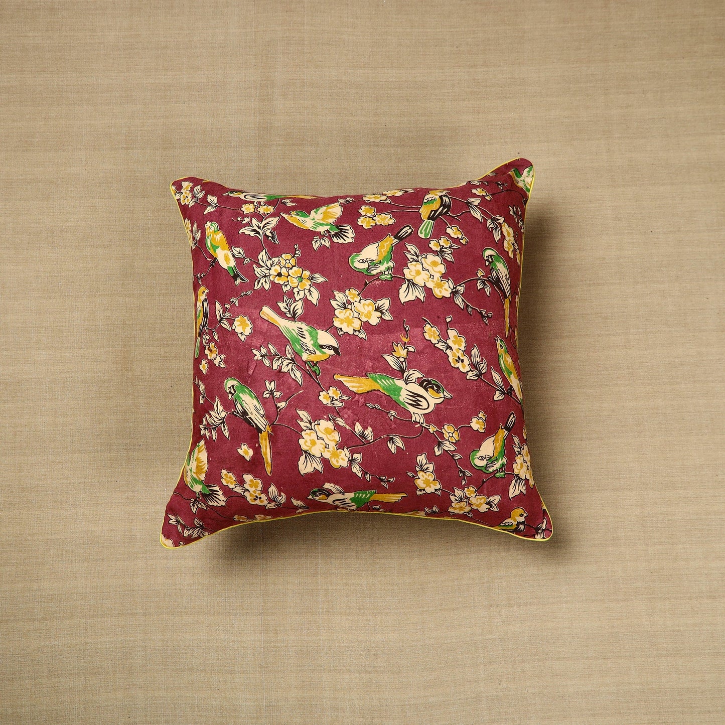 Maroon Cotton Printed Kalamkari Cushion Cover