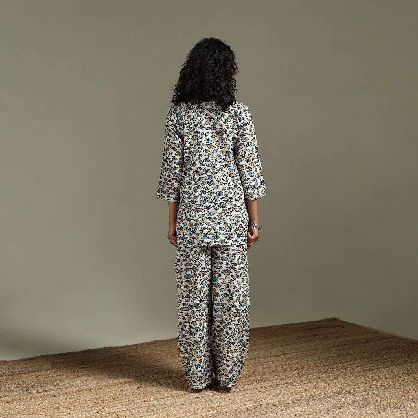 Pure cotton natural dyed ajrakh hand block print night suit