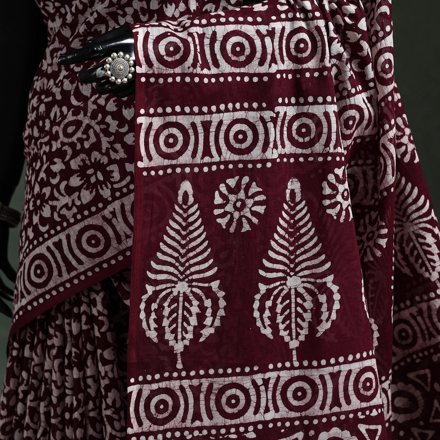 Maroon - pure mul cotton hand block batik print saree 27