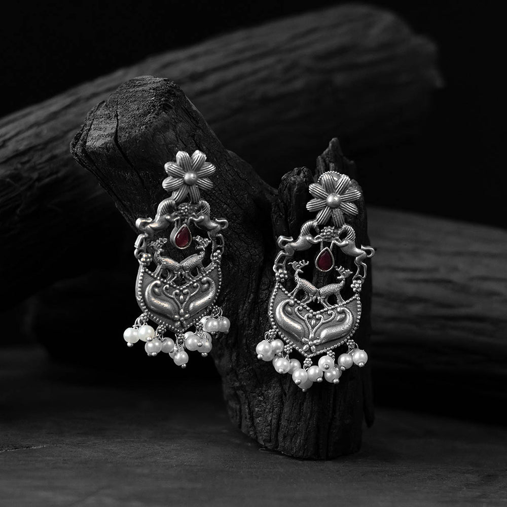 Maroon - saanjh bela lion motifs oxidised earrings
