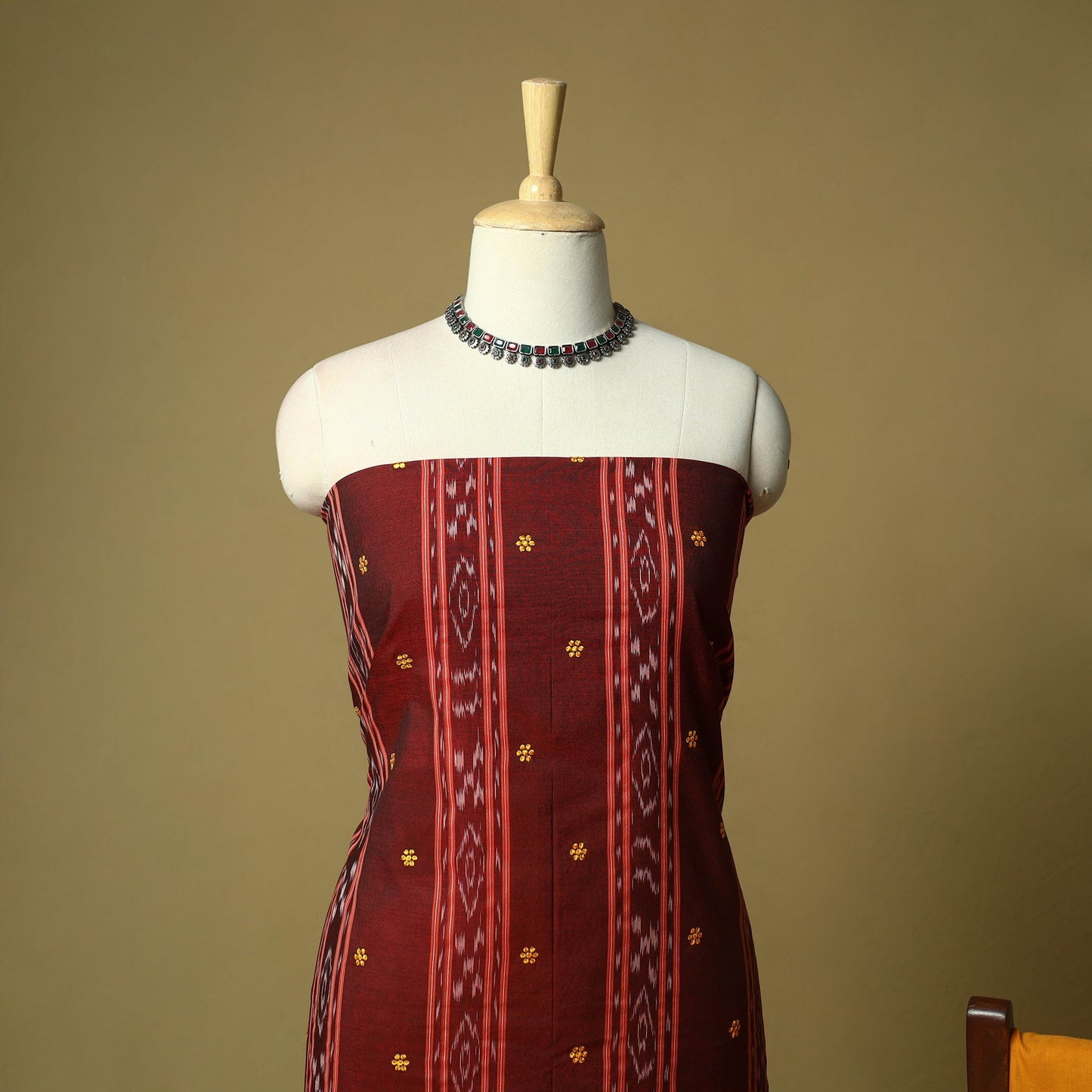 Sambalpuri ikat handloom embroidered cotton 3pc unstitched
