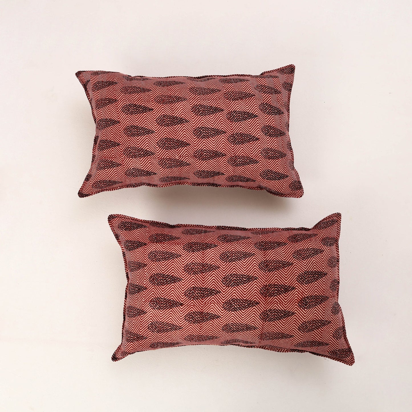 Set of 2 Maroon Bagh Block Print Cotton Pillow Covers