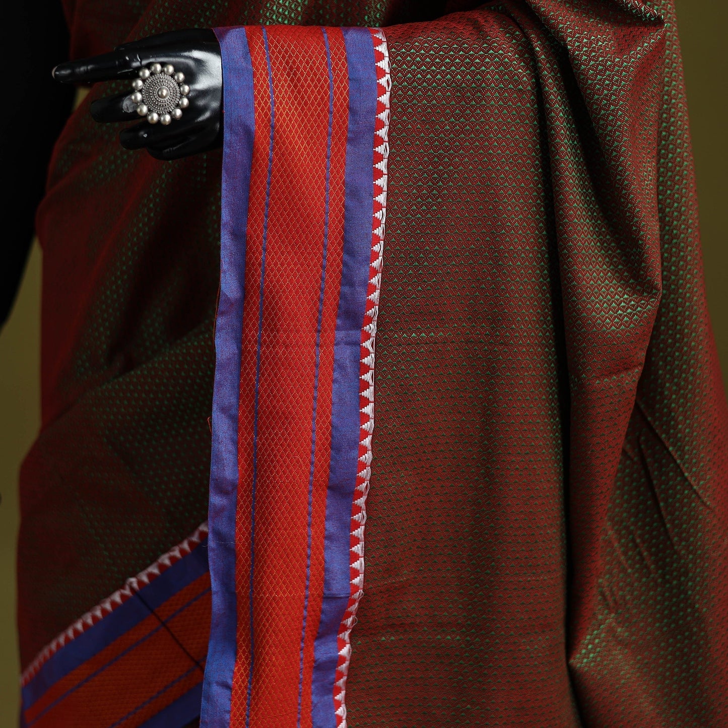 Silk cotton khun saree with ilkal pallu chikki paras border