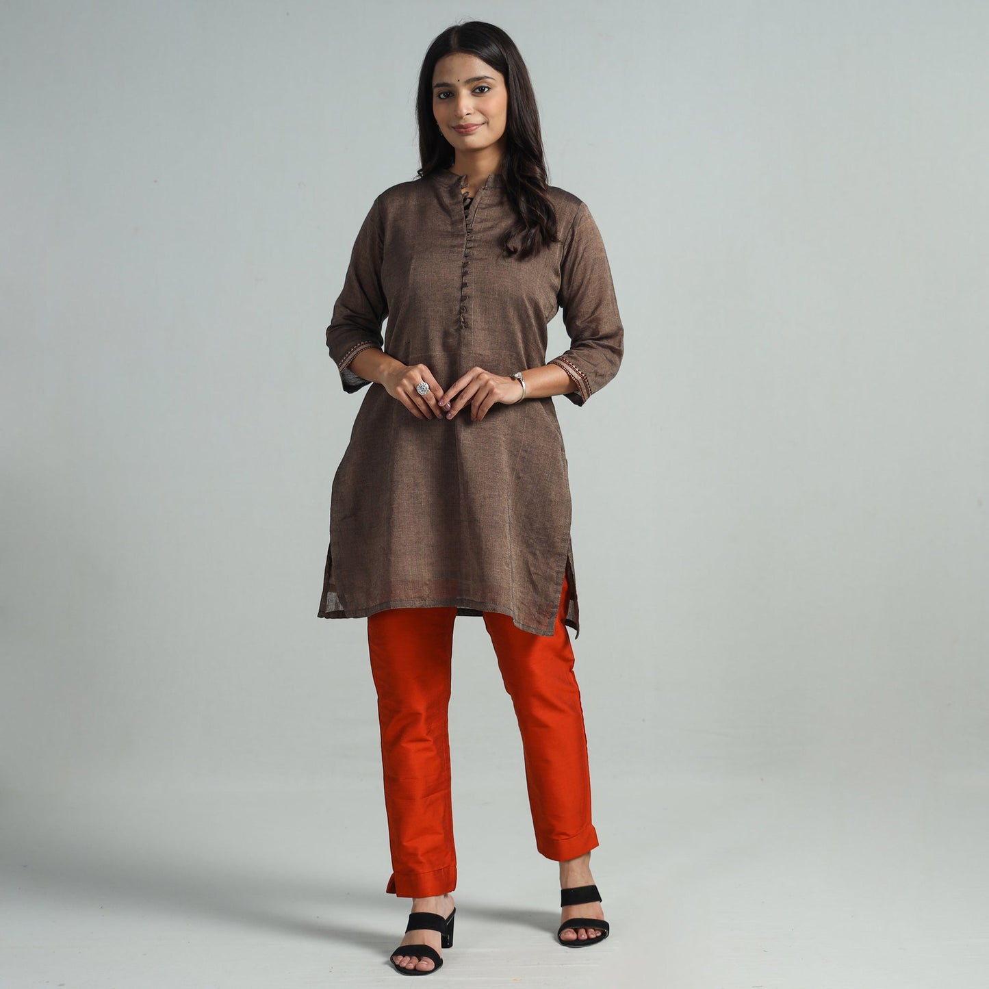 Maroon - Silk Tapered Casual Pant for Women 08