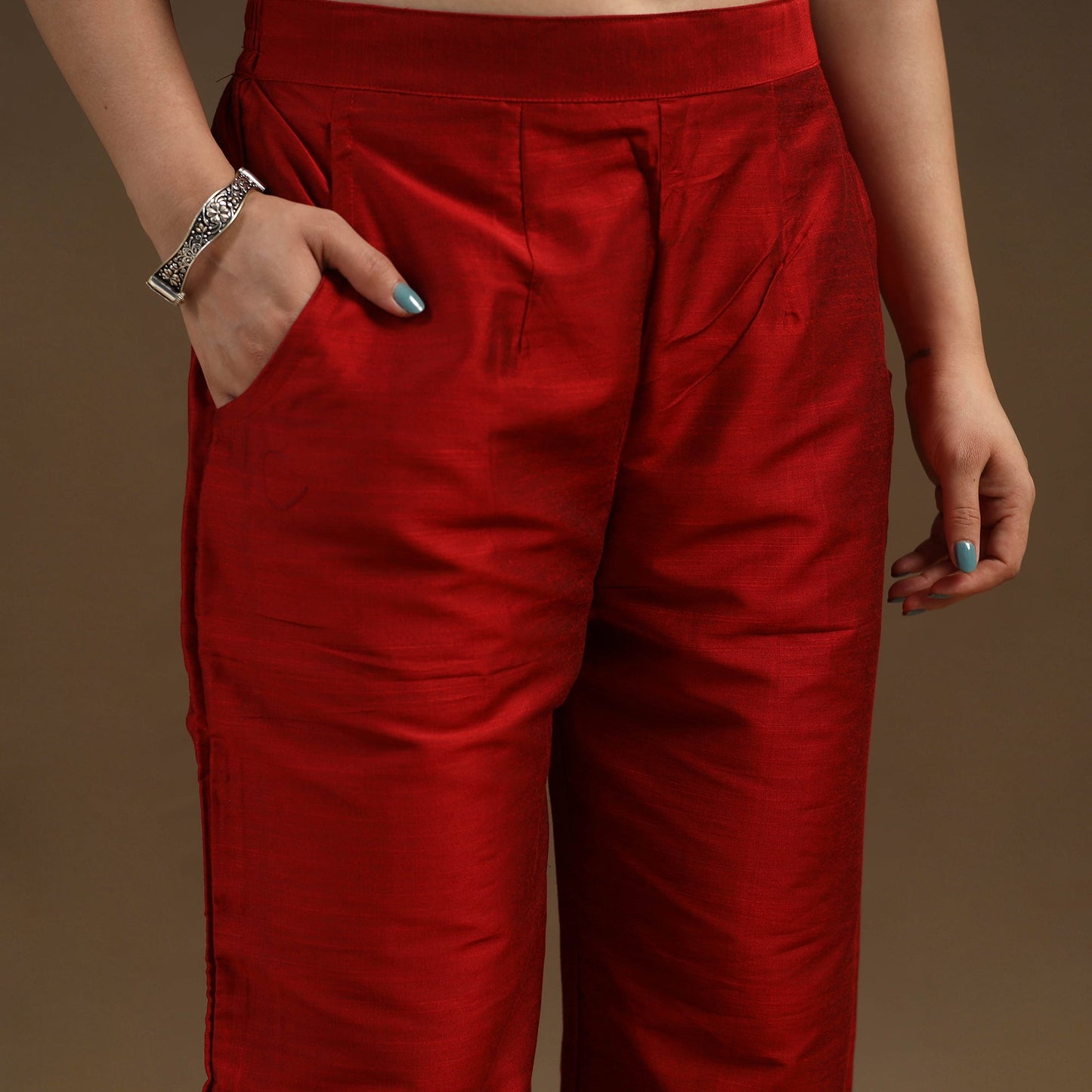 Maroon Slub Silk Plain Palazzo Pant