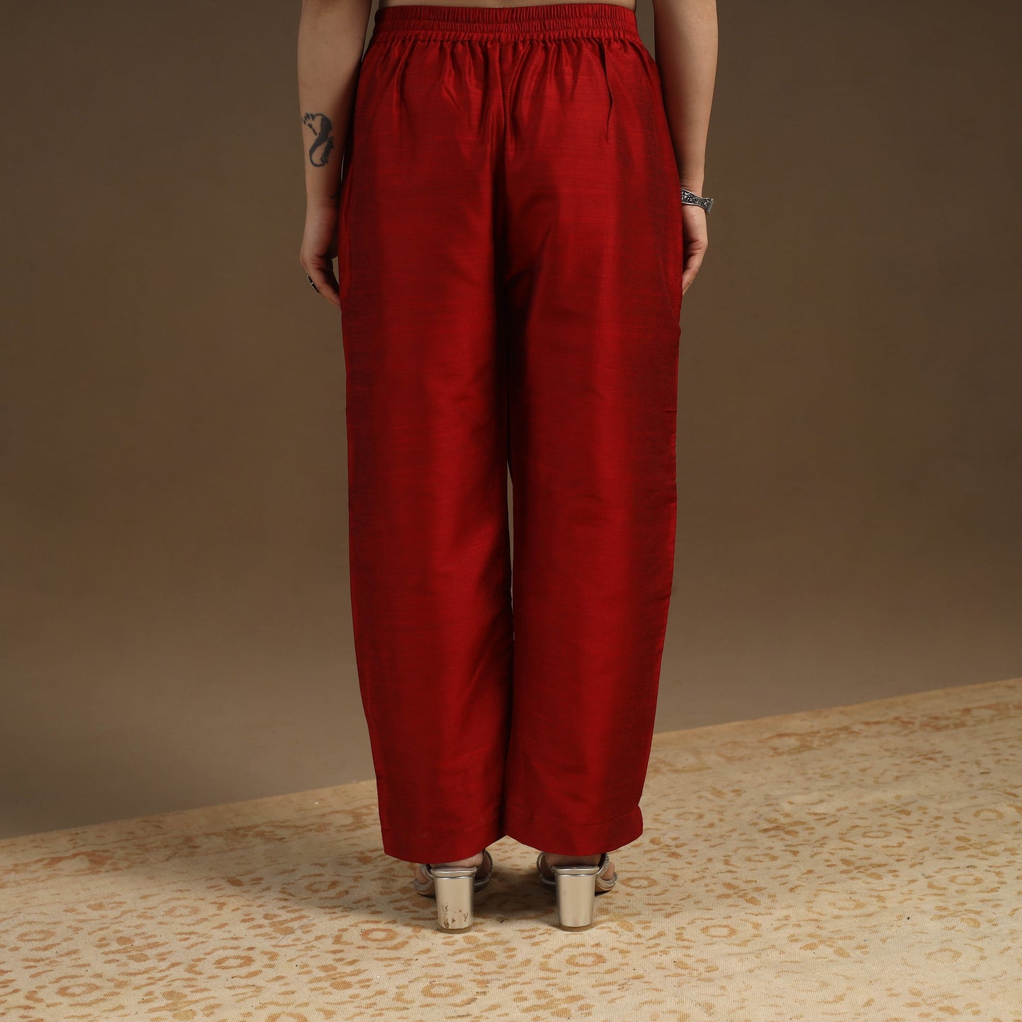 Maroon Slub Silk Plain Palazzo Pant