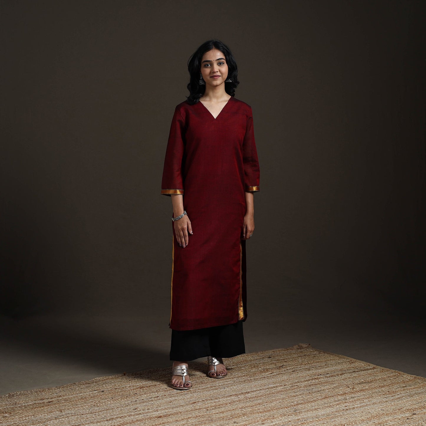 Straight cotton dharwad kurta for women 18 - handcrafted
