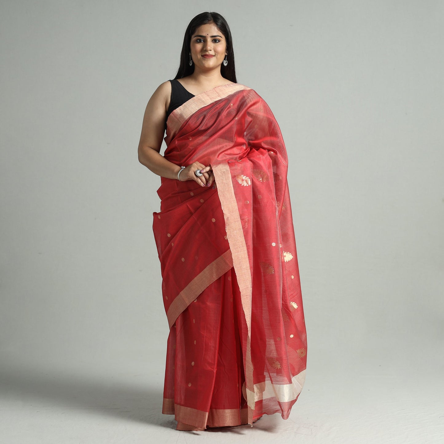 Traditional Chanderi Silk Buta Handloom Zari Work Saree 22