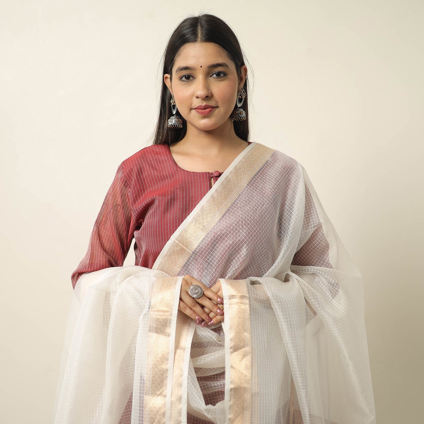 Traditional Maheshwari Silk Handloom Kurta with Dupatta Set 02