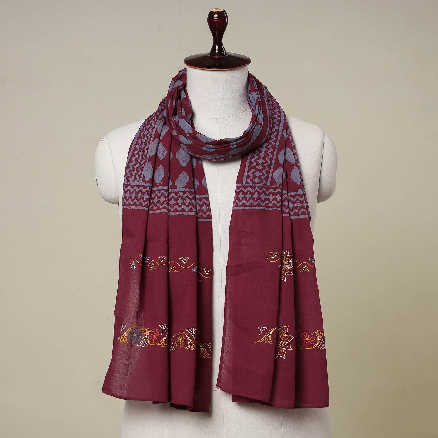 Traditional Rogan Art Hand Painted Batik Cotton Stole