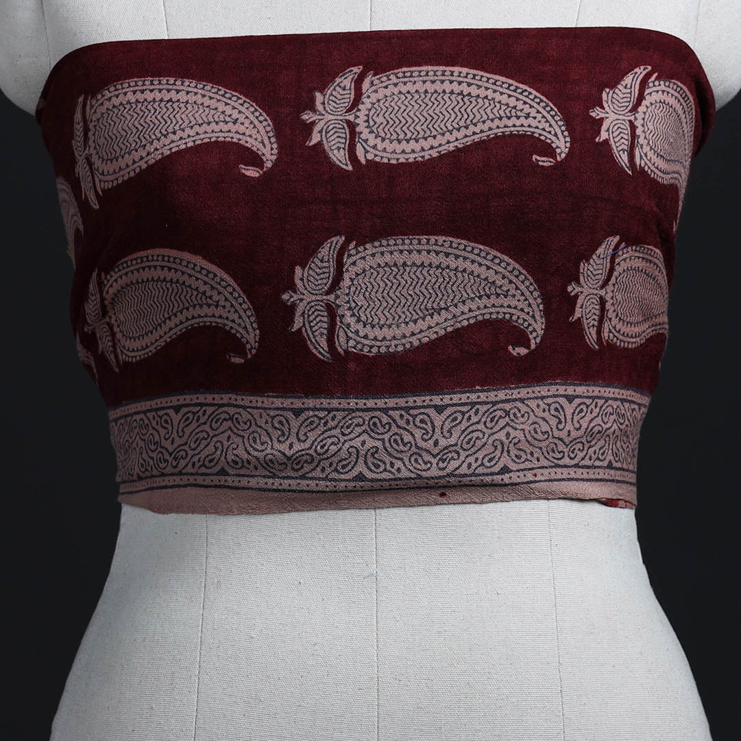Buy Maroon Block Print Woollen Bagh Blouse Piece