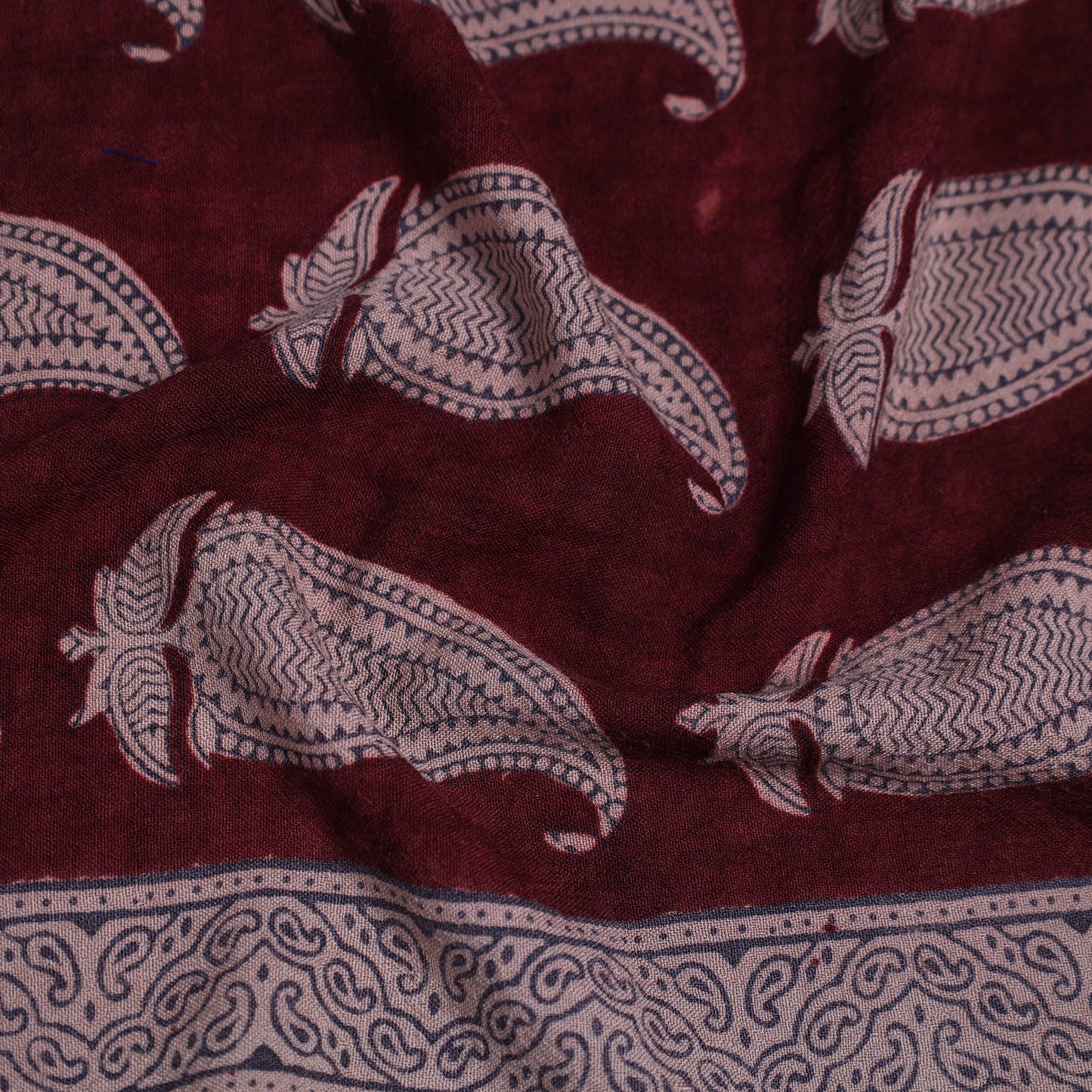 Buy Maroon Block Print Woollen Bagh Blouse Piece