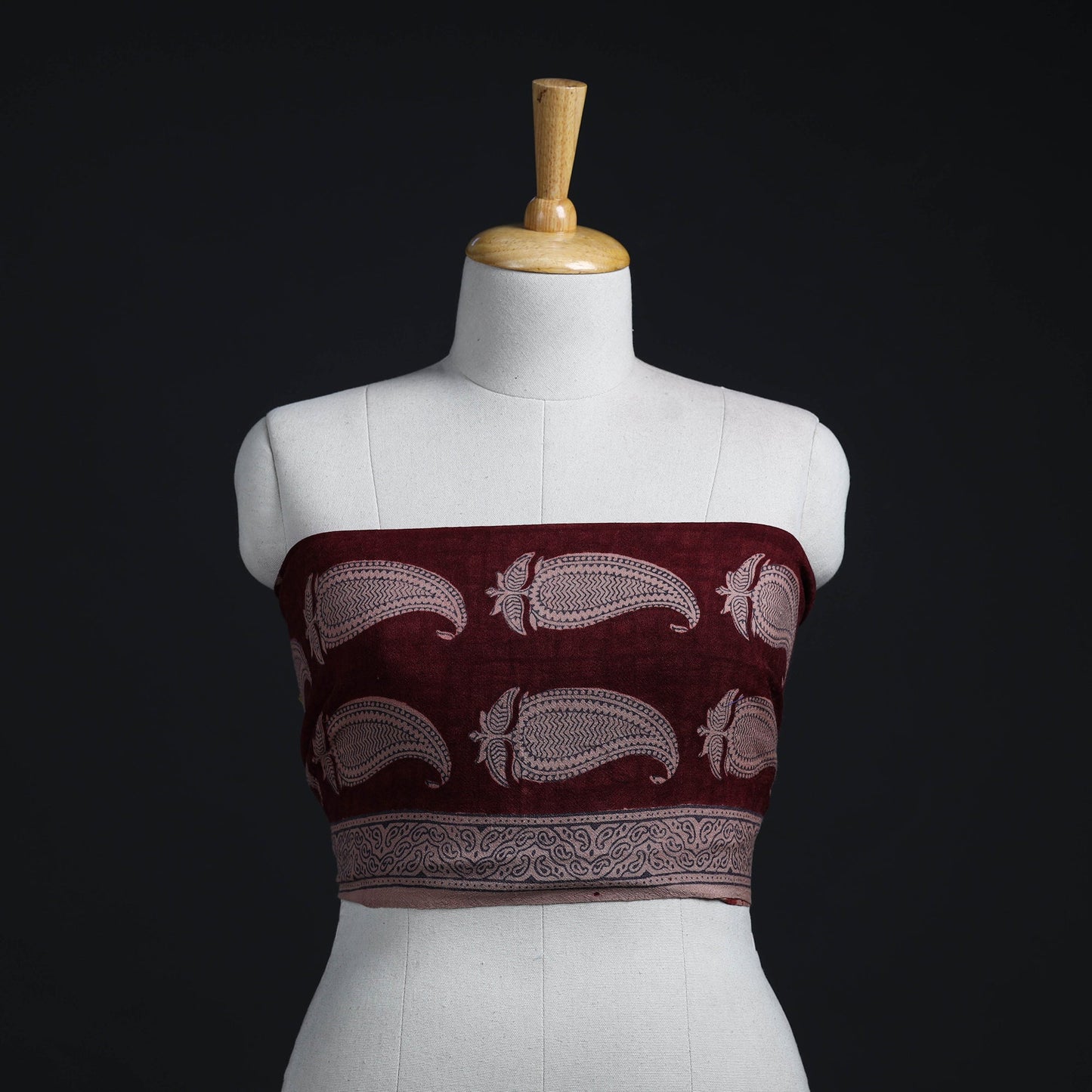 Buy Maroon Block Print Woollen Bagh Blouse Piece