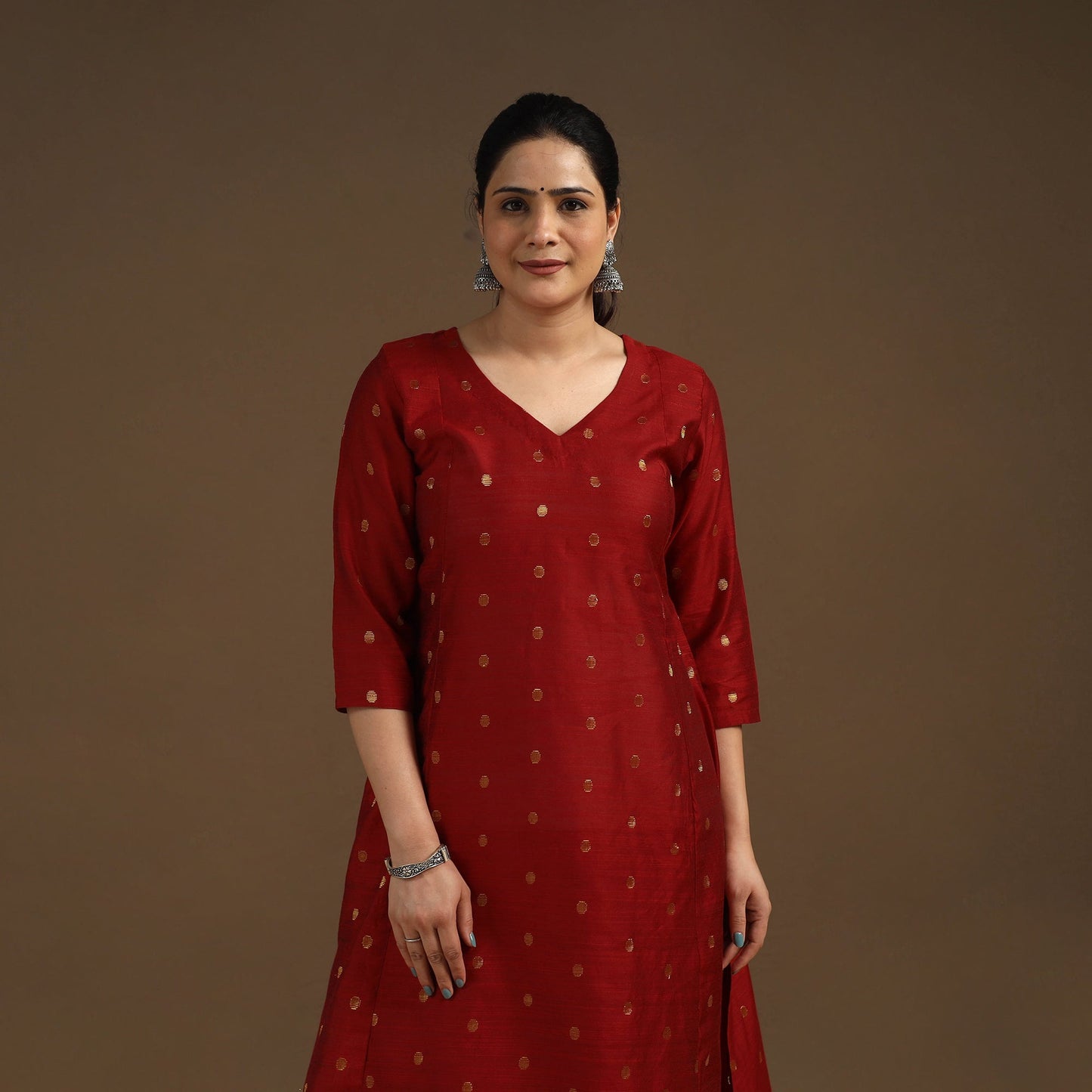 Maroon Zari Buti Spun Dupion Silk Kurta Set for Women