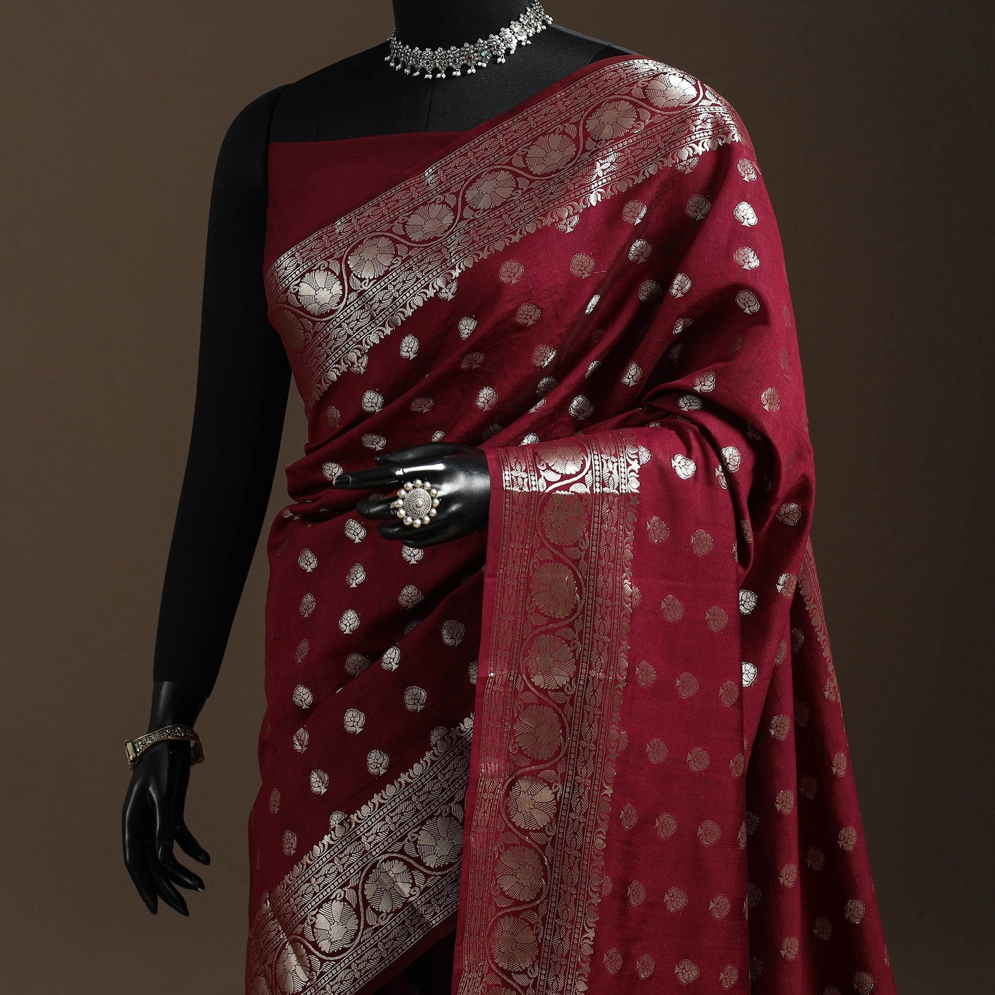 Zari work chiniya silk banarasi saree 13 - handcrafted