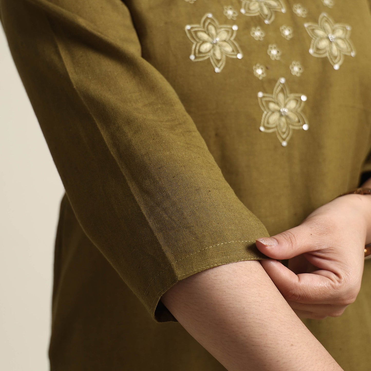 Plain Dyed Hand Embroidery Cotton Long Kurta