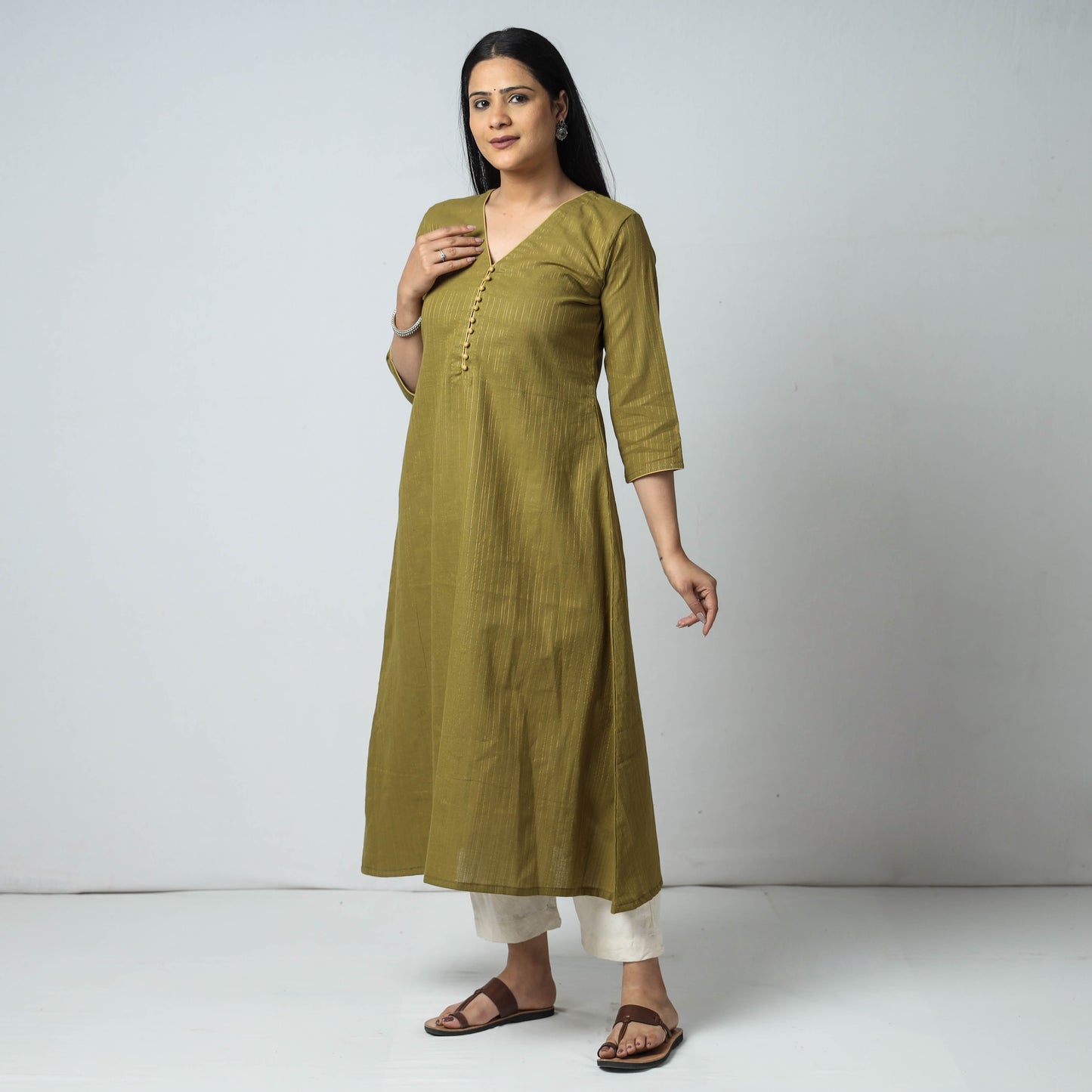 Jacquard Cotton A-Line Kurta for Women