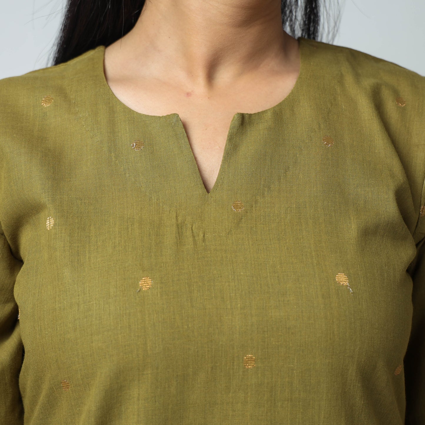 Mehendi Green Jacquard Cotton Long Kurta for Women