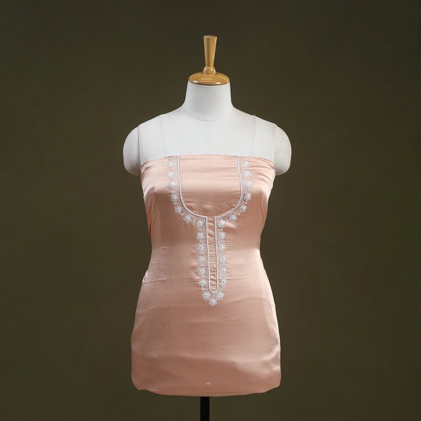 Melon Peach Hand Embroidery Modal Silk Kurta Material