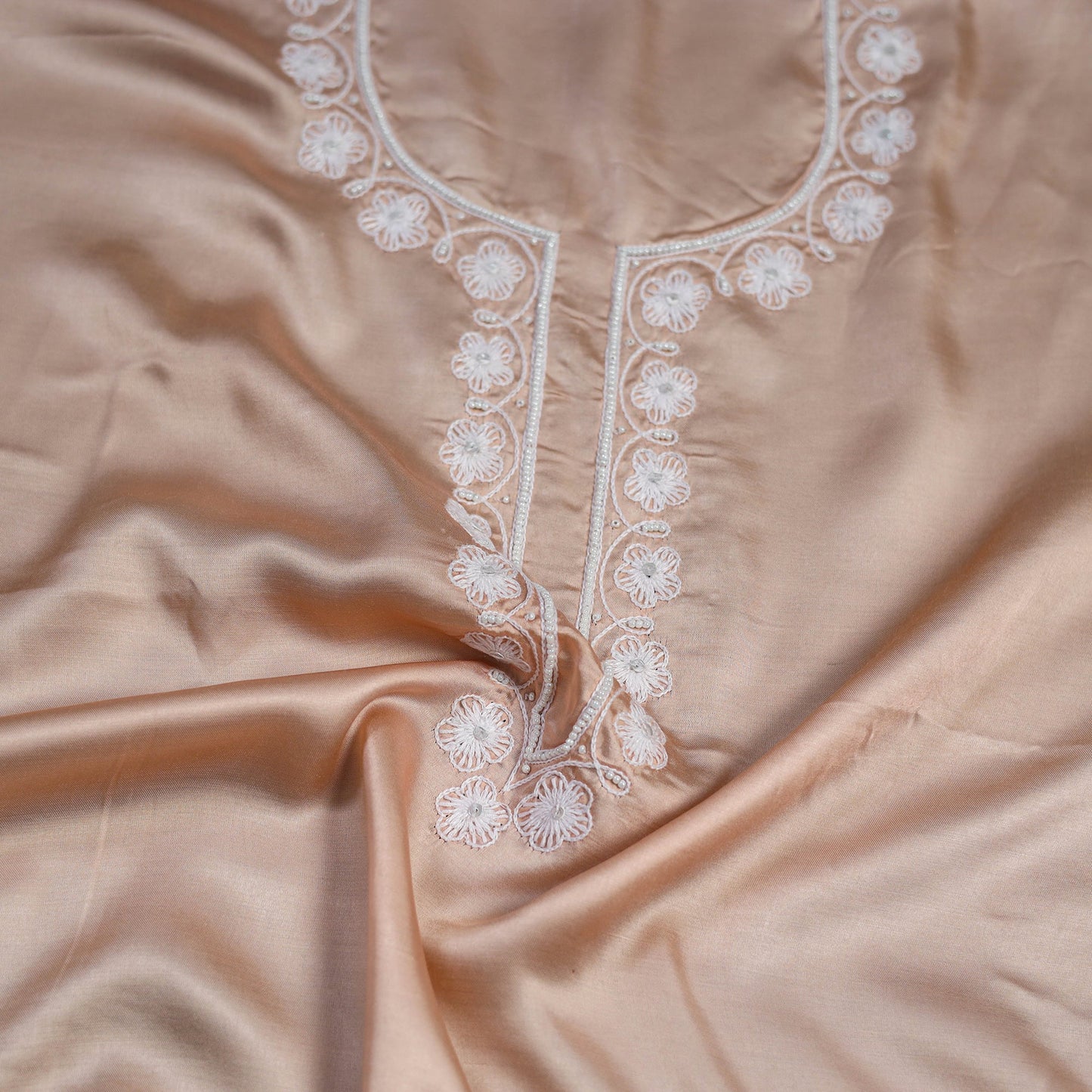 Melon Peach Hand Embroidery Modal Silk Kurta Material