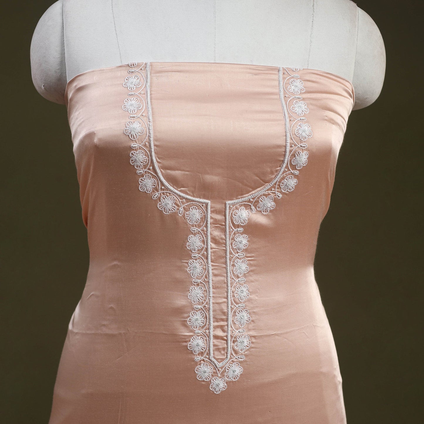 Melon Peach Hand Embroidery Modal Silk Kurta Material