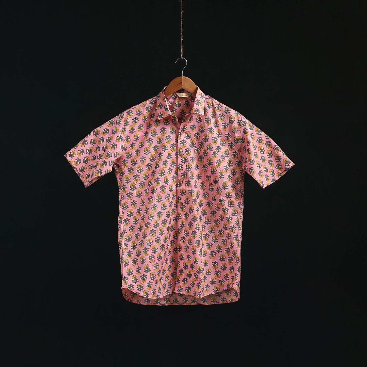 Men cotton sanganeri hand block print half sleeve shirt 01