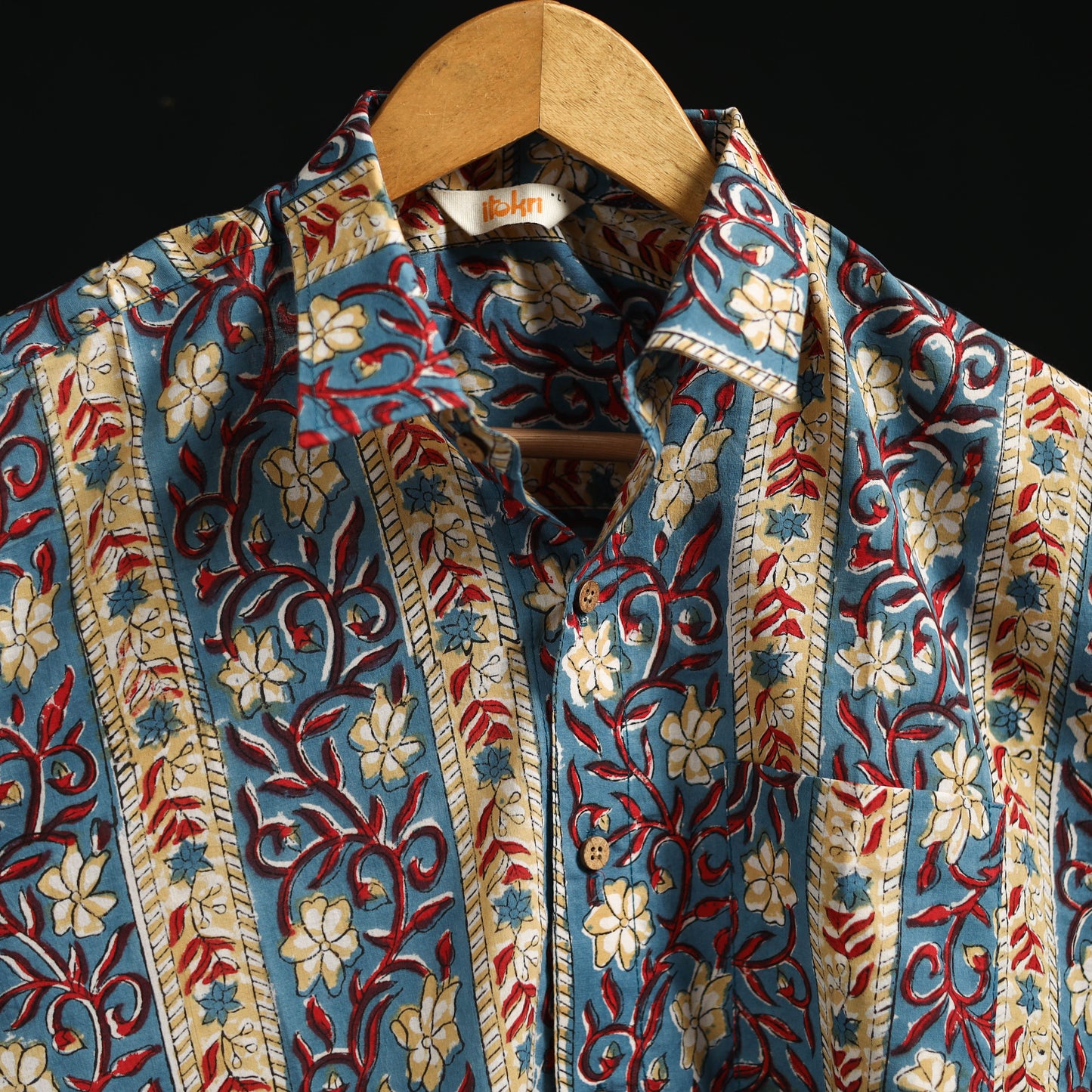 Men cotton sanganeri hand block print half sleeve shirt 05