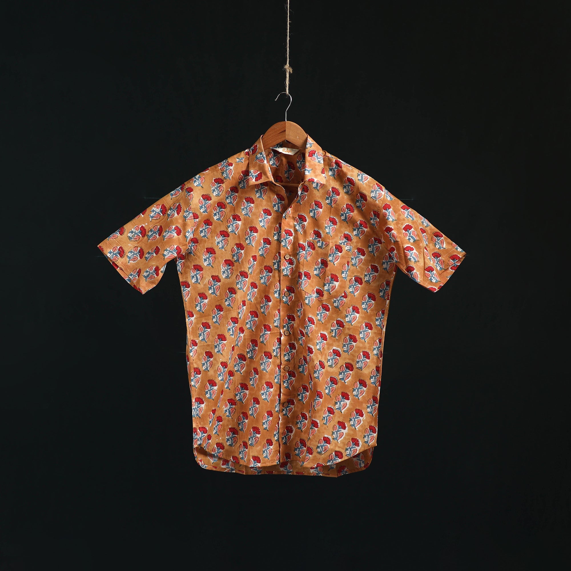 Men Cotton Sanganeri Hand Block Print Half Sleeve Shirt 09