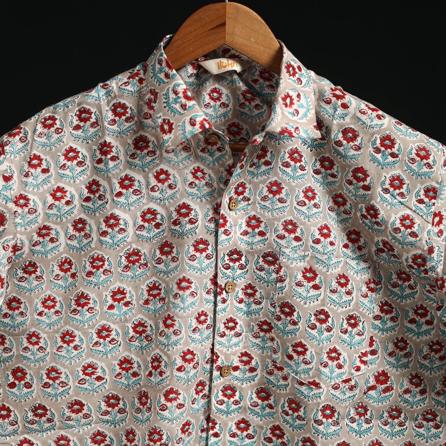 Men cotton sanganeri hand block print half sleeve shirt 10