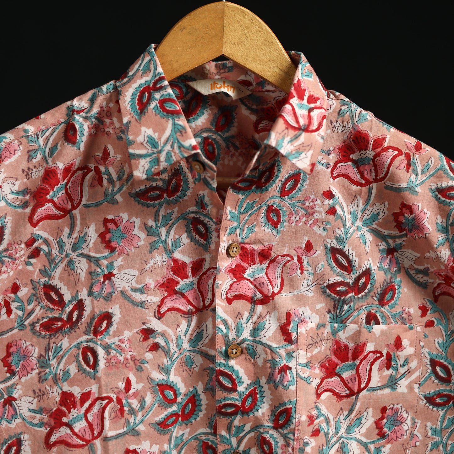 Men cotton sanganeri hand block print half sleeve shirt 12