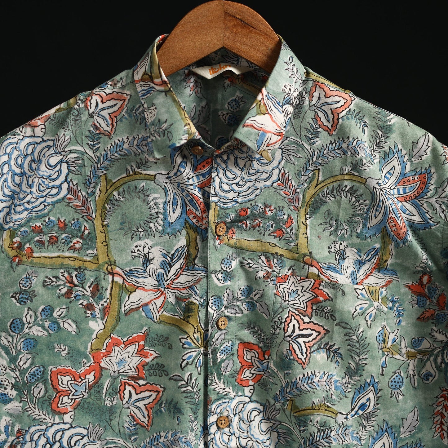 Men cotton sanganeri hand block print half sleeve shirt 14