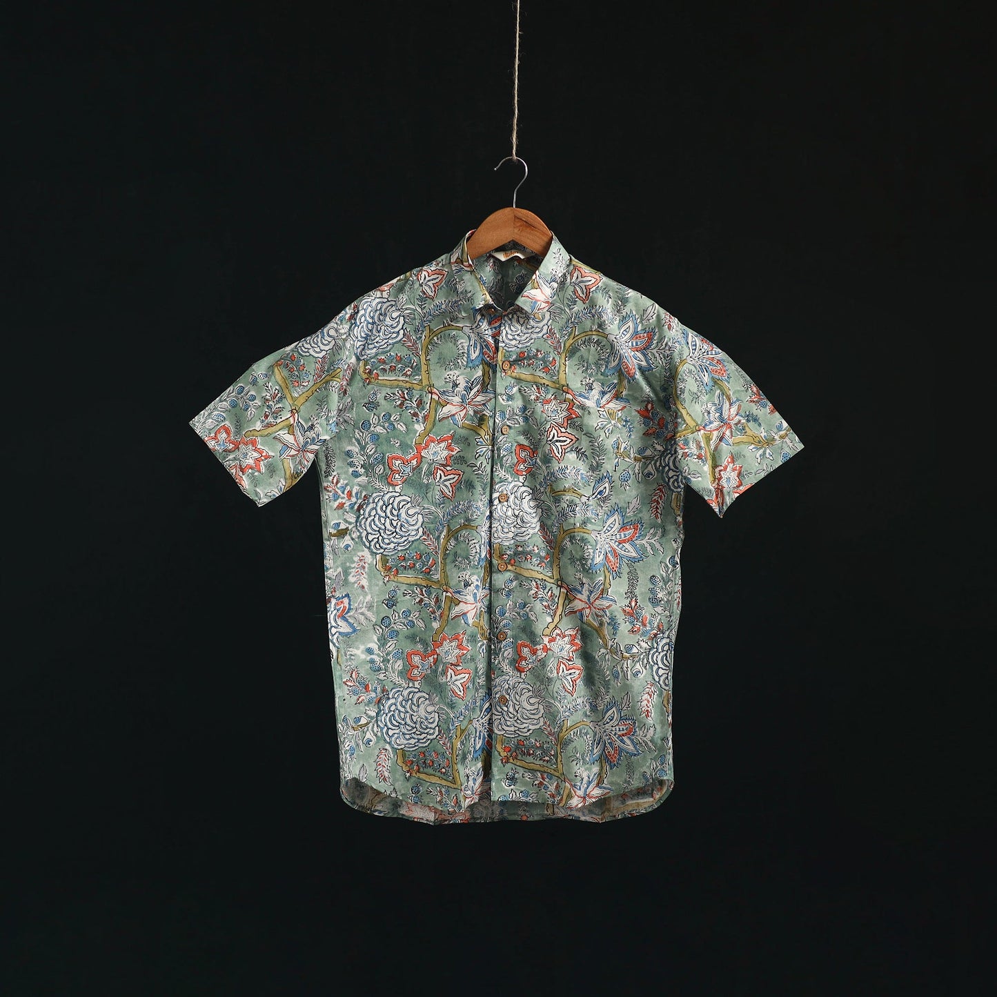Men cotton sanganeri hand block print half sleeve shirt 14