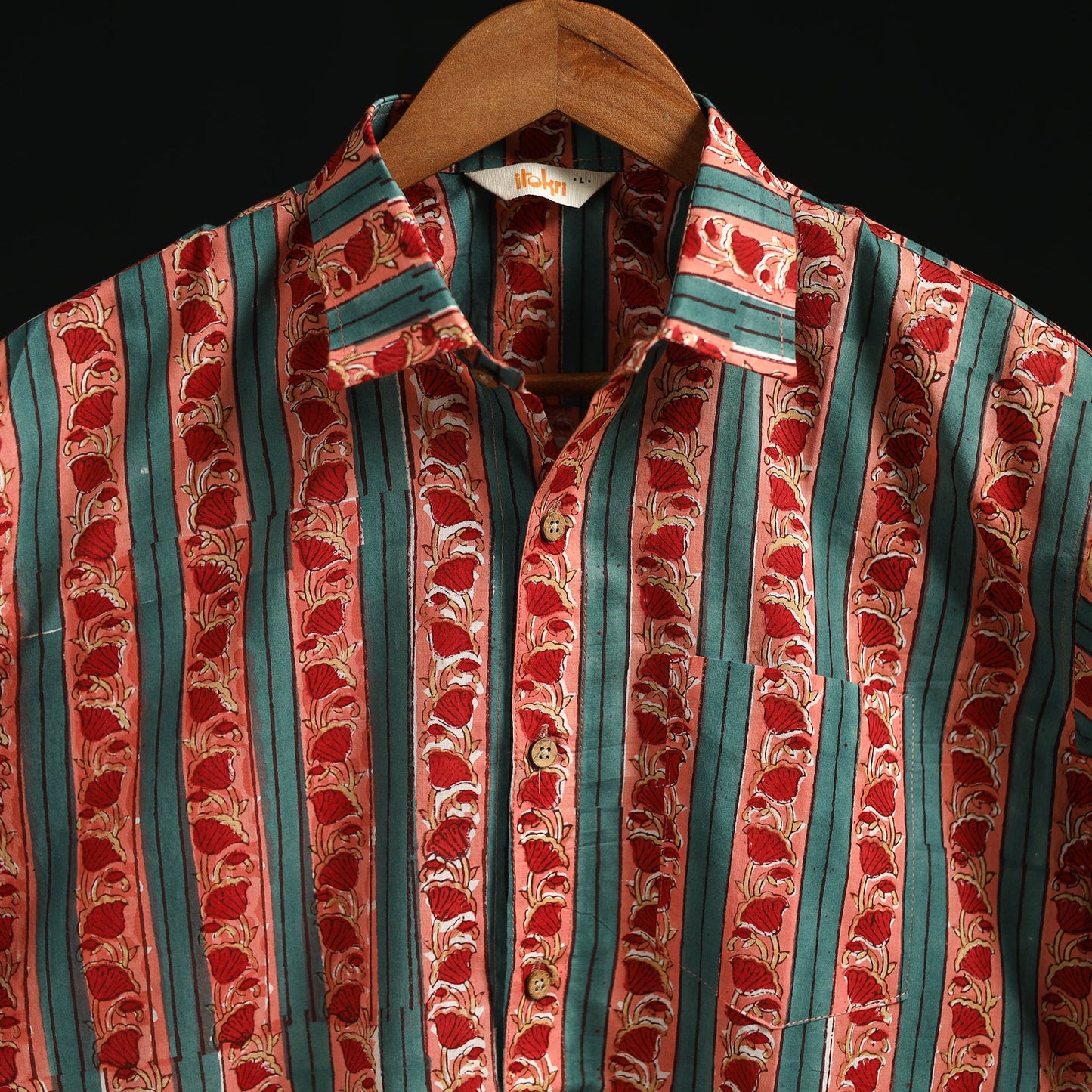 Men cotton sanganeri hand block print half sleeve shirt 15