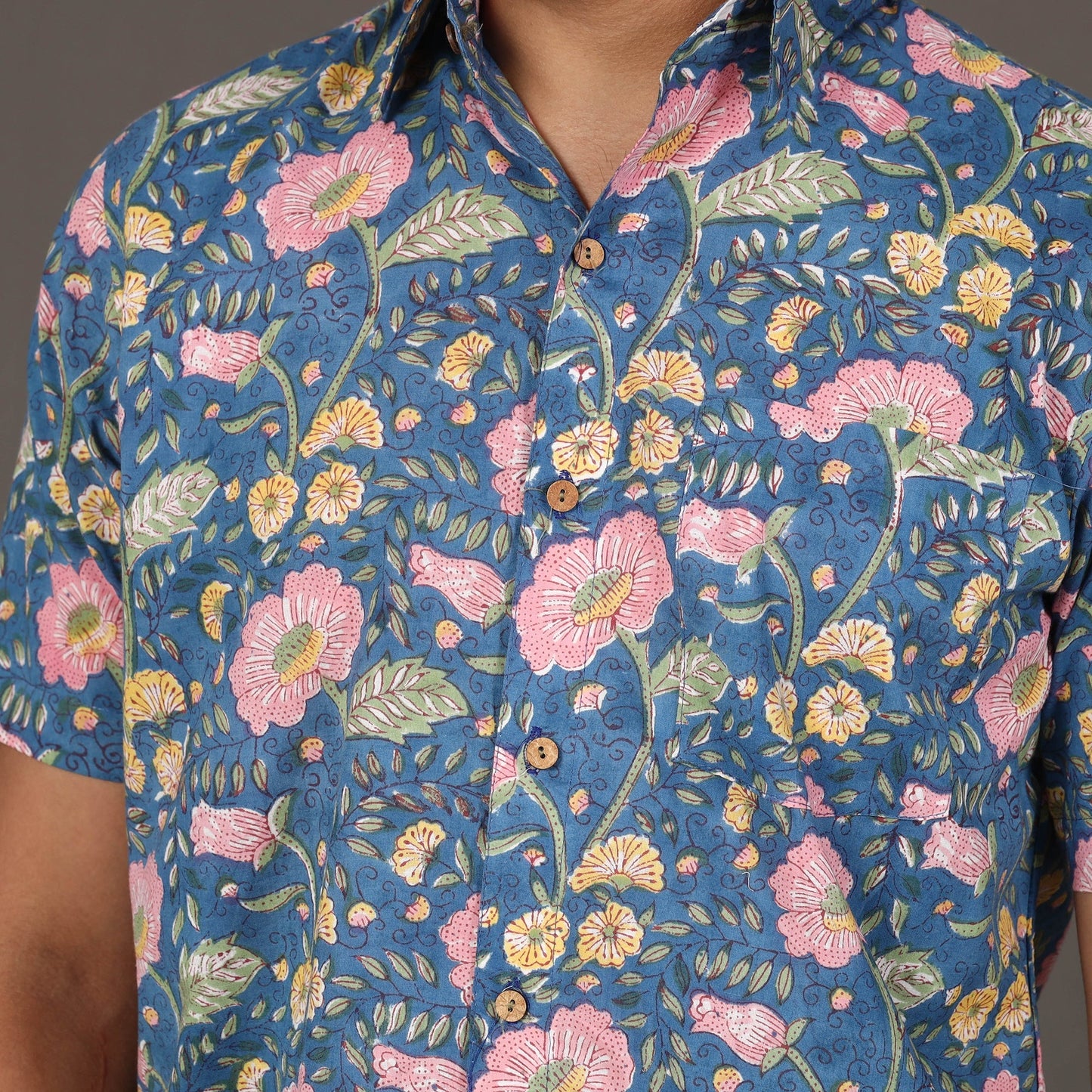 Men Sanganeri Block Printed Cotton Half Sleeve Shirt Online at iTokri.com