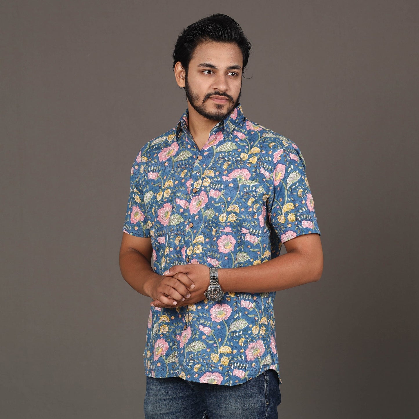Men Sanganeri Block Printed Cotton Half Sleeve Shirt Online at iTokri.com