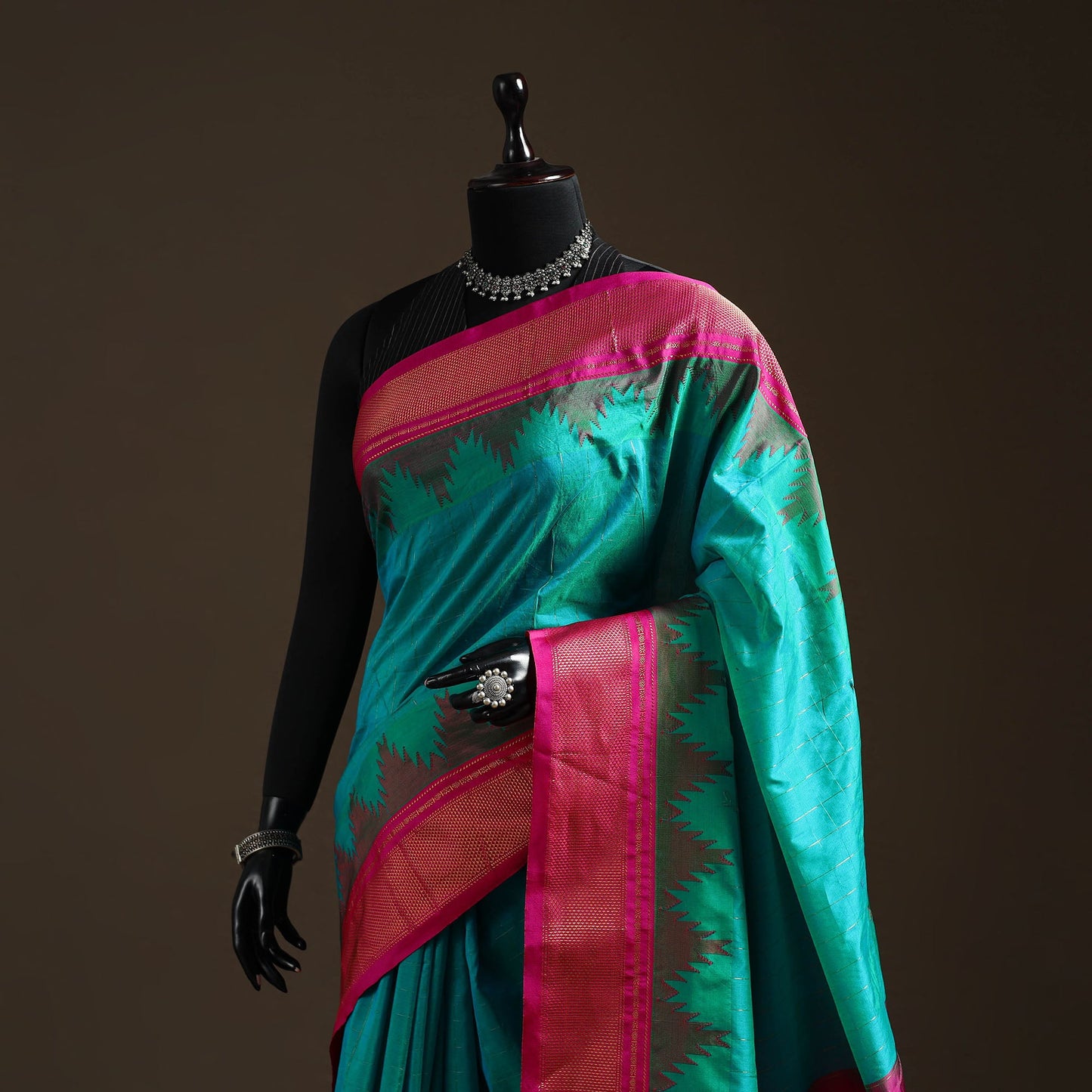 Mercerized cotton gadwal checks ilkal saree with temple