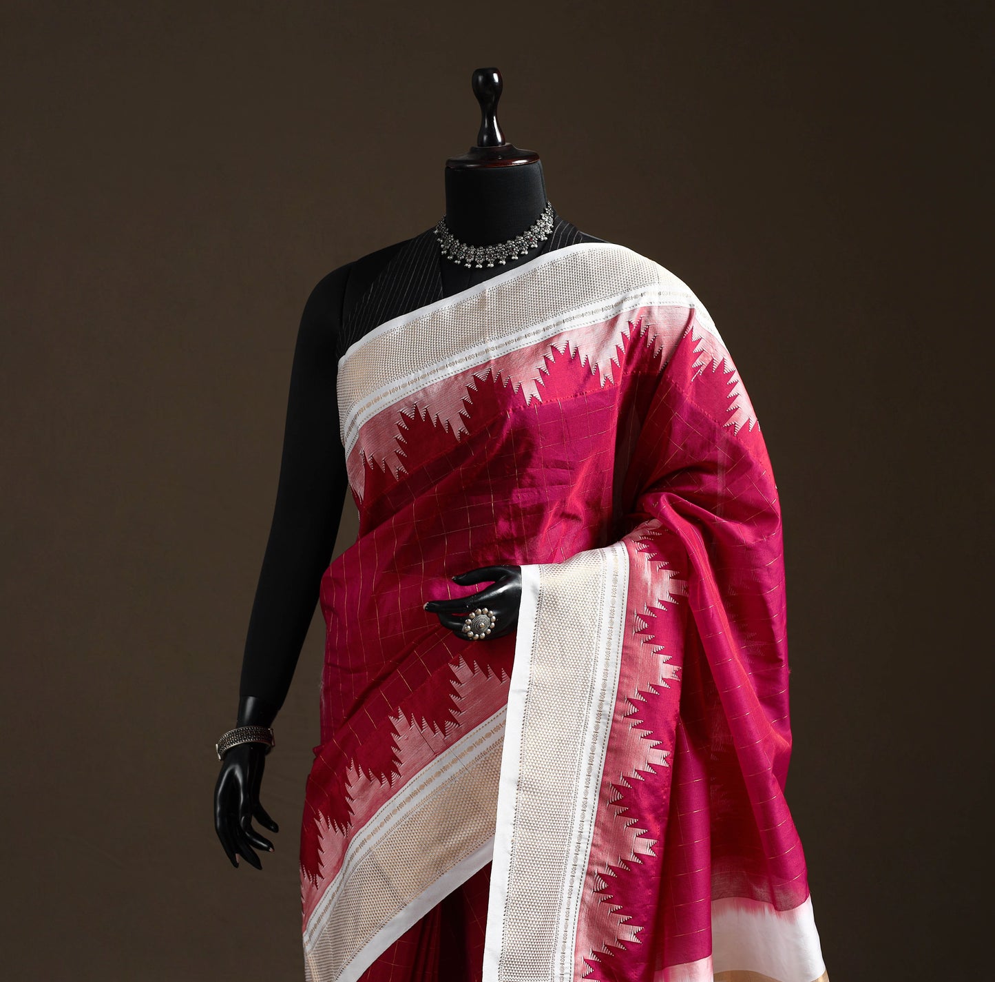 Mercerized cotton gadwal checks ilkal saree with temple