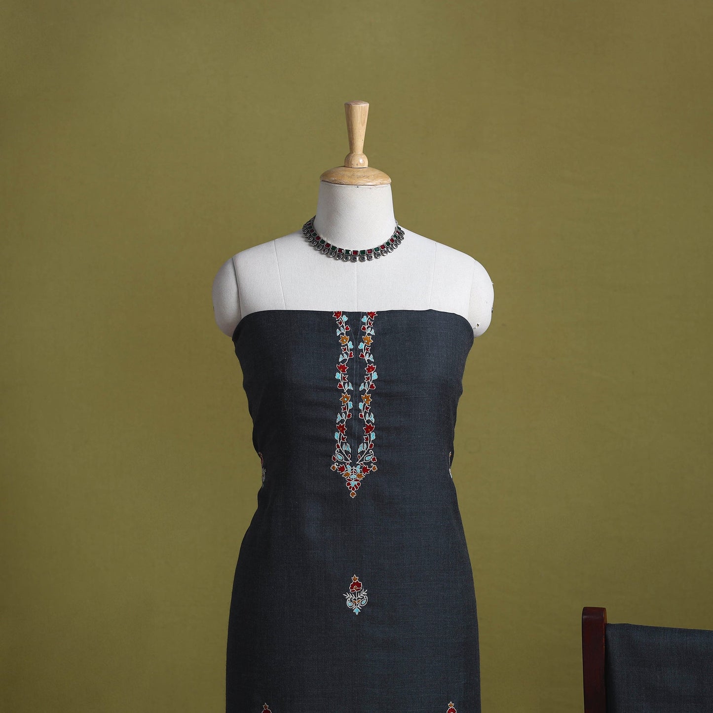 Merino wool hand embroidery 3pc unstitched dress material