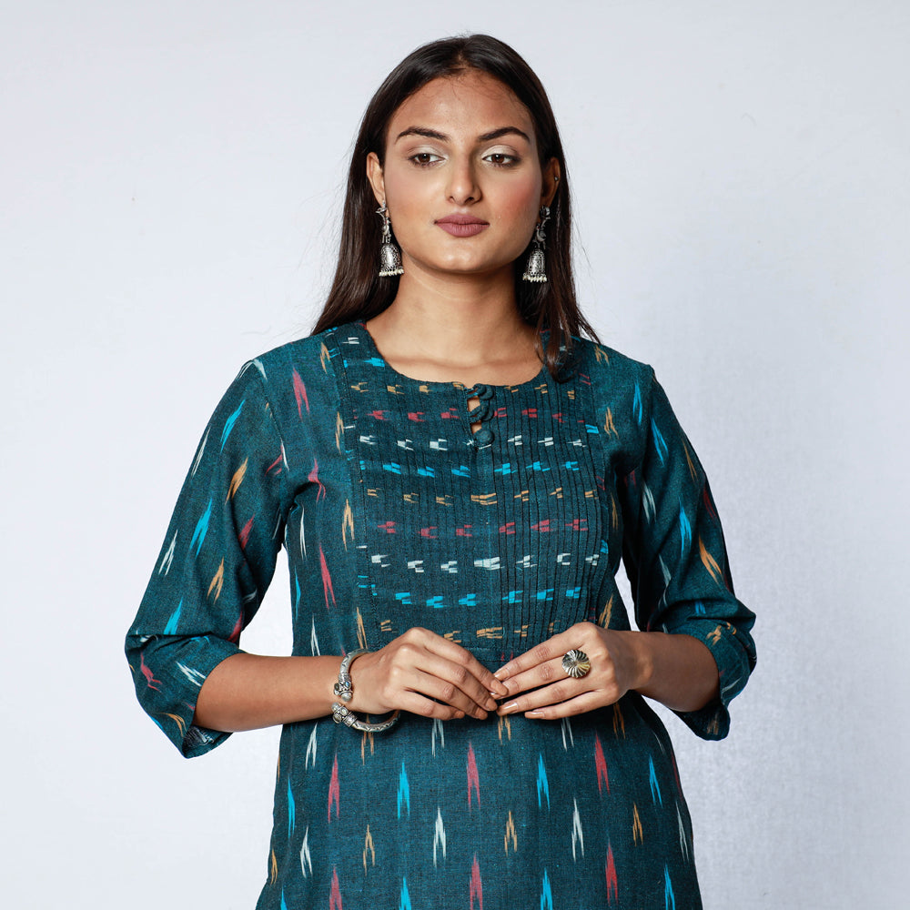 Pochampally Ikat Weave Cotton Long Kurta Online at iTokri.com