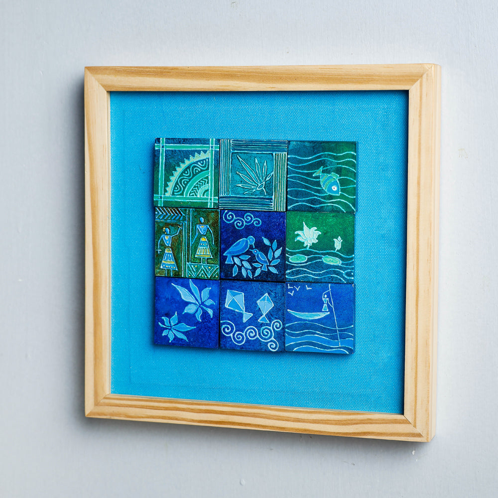 Miniature Handpainted Pine Wood Magnetic 9 Blocks Painting