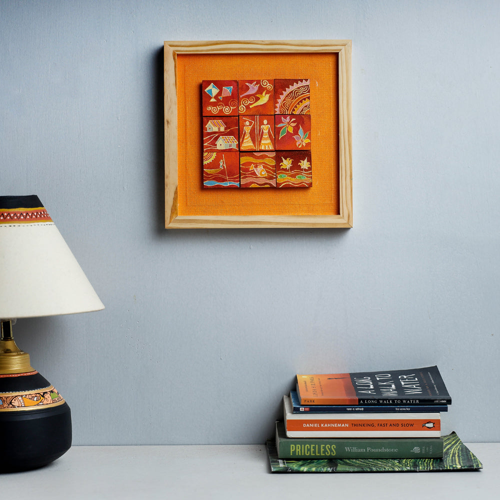 Miniature Handpainted Pine Wood Magnetic 9 Blocks Painting