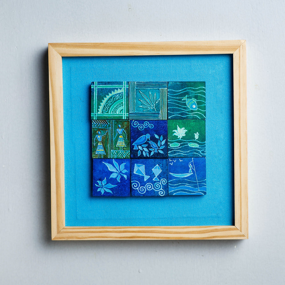 Miniature Handpainted Pine Wood Magnetic 9 Blocks Painting