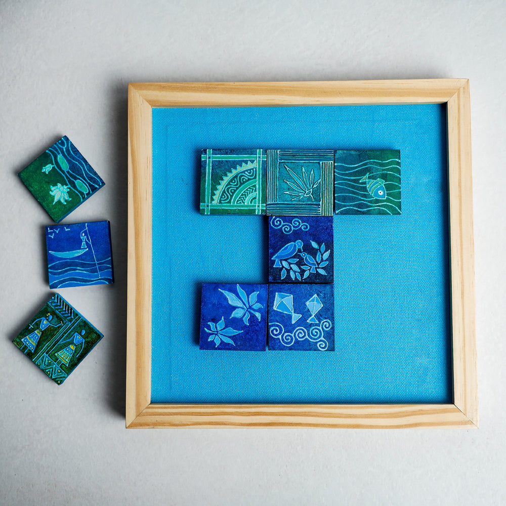 Miniature Handpainted Pine Wood Magnetic 9 Blocks Painting