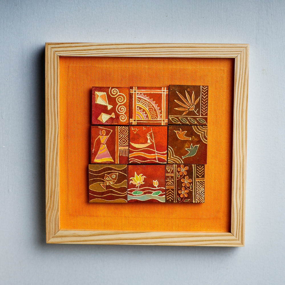 Miniature Handpainted Pine Wood Magnetic 9 Blocks Painting