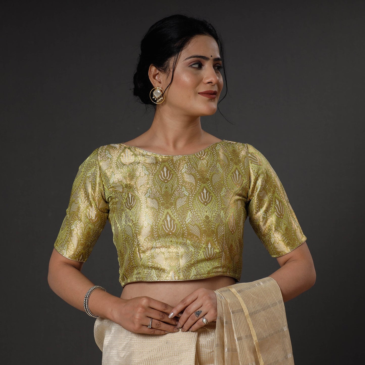 Buy Banarasi Brocade Semi Kinkhab Weave Silk Stitched Blouse Online at iTokri.com