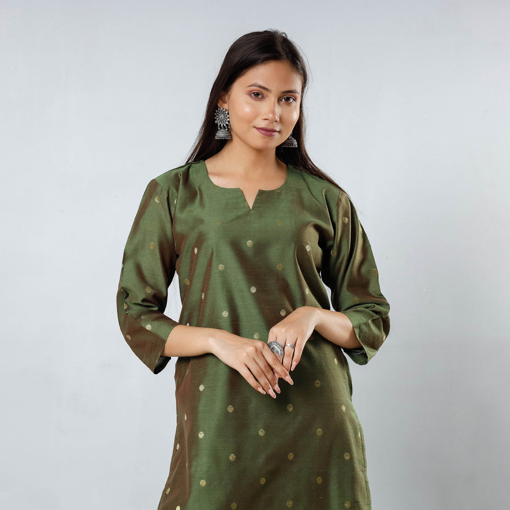 Polka Zari Butta Spun Dupion Silk Long Kurta for Women