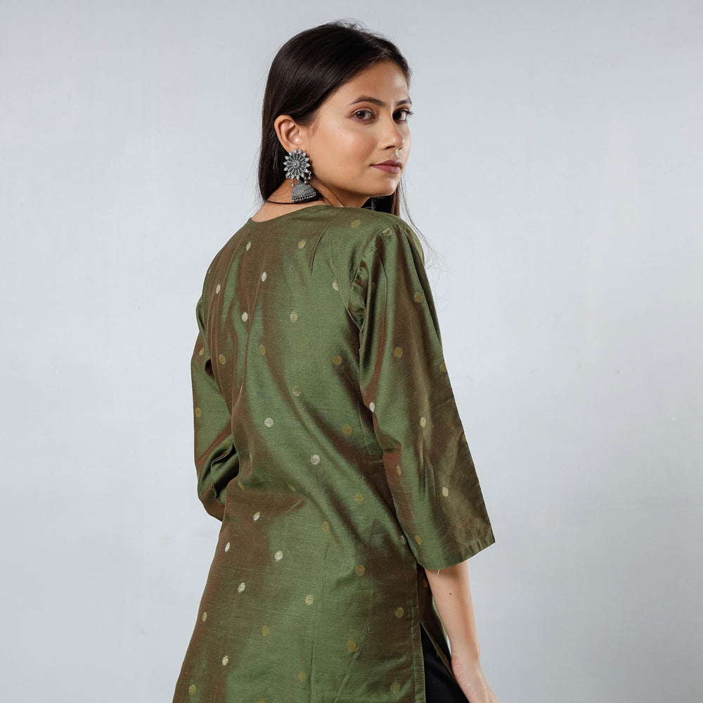 Polka Zari Butta Spun Dupion Silk Long Kurta for Women