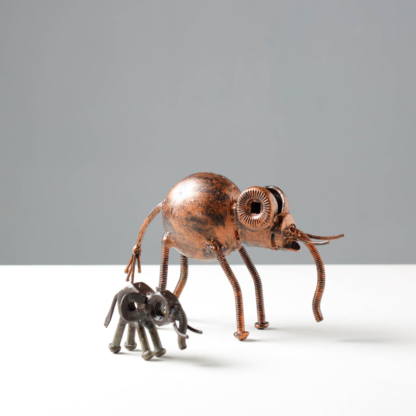 Elephant Mother & Child - Handmade Recycled Metal Sculpture by Debabrata Ruidas